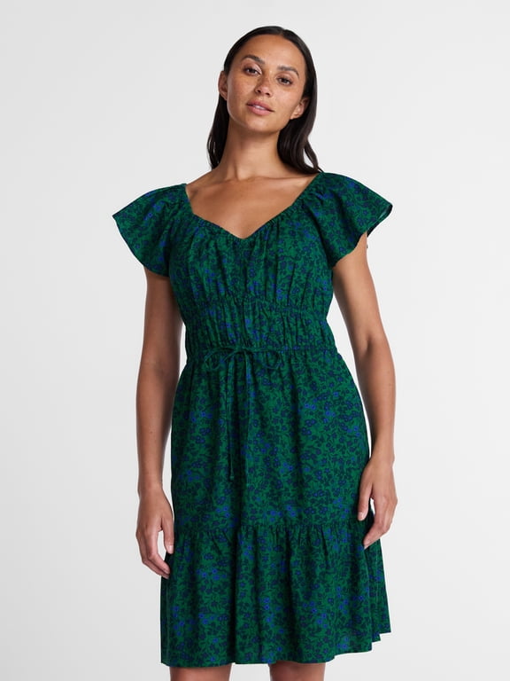 Women's Tie Waist Mini Dress with Flutter Sleeves, Sizes XS-XXXL