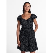 Time and Tru Women's Tie Waist Mini Dress with Flutter Sleeves, Sizes XS-XXXL