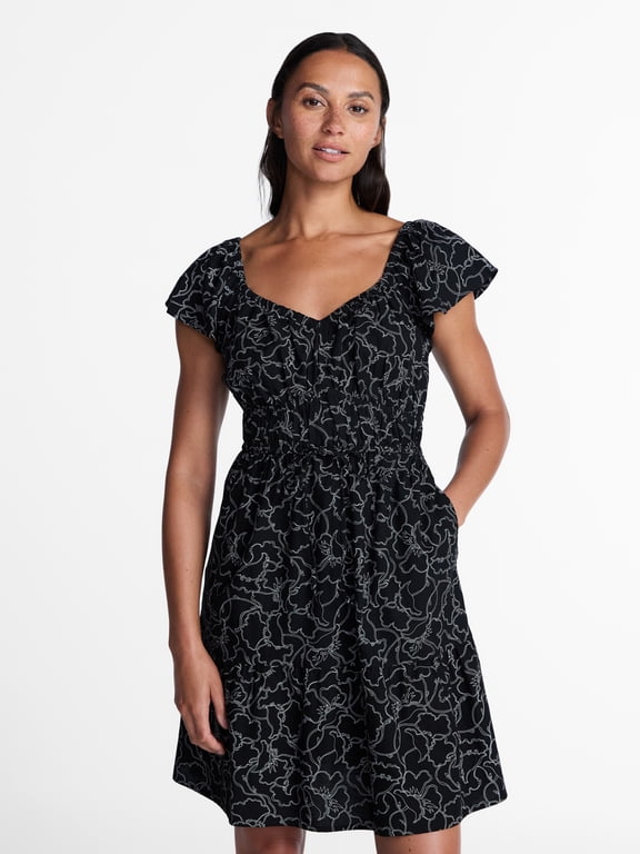 Women's Tie Waist Mini Dress with Flutter Sleeves, Sizes XS-XXXL