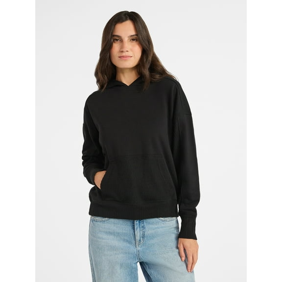 Time and Tru Waffle Pocket Mixed Media Hoodie, Size XS-XXXL