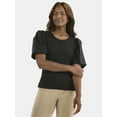 thumbnail image 1 of Time and Tru Women's Mixed Media Top with Puff Sleeves, Sizes XS-XXXL, 1 of 5