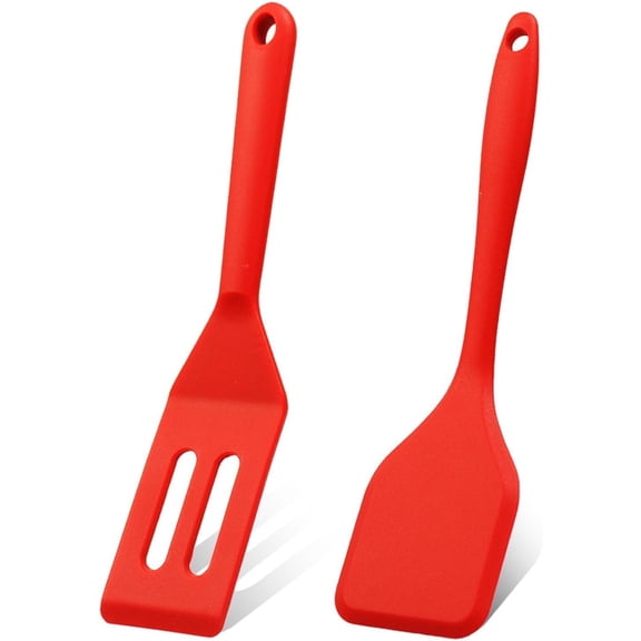 TT - Mini Silicone Brownie Serving Spatula Set Flexible Non Stick Serve Turner Heat Resistant Cooking Spatula for Flip Eggs Crepe Steak Pizza Kitchen Utensil (Red)