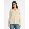 thumbnail image 1 of Time and Tru Women’s Notch Neck Waffle Top with Long Sleeves, Size XS-XXXL, 1 of 5