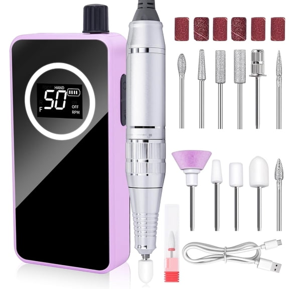TT-Nail Drill, Portable Electric Nail File 50000RPM, Rechargeable Nail Drill Professional with Bits for Acrylic Gel Nails, E-File Machine Manicure Polishing for Salon Home, Purple