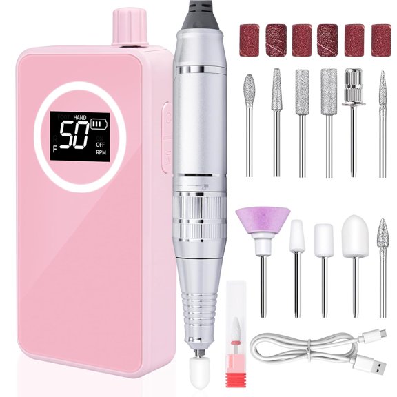 TT-Nail Drill, Portable Electric Nail File 50000RPM, Rechargeable Nail Drill Professional with Bits for Acrylic Gel Nails, E-File Machine Manicure Polishing for Salon Home,Pink