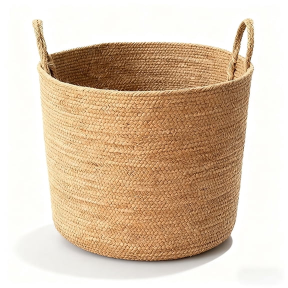 Natural Jute Laundry Hamper Extra Tall Woven Storage Basket with Handle for Blankets, Dirty Clothes, Toys and Shoes, Living Room, Bedroom