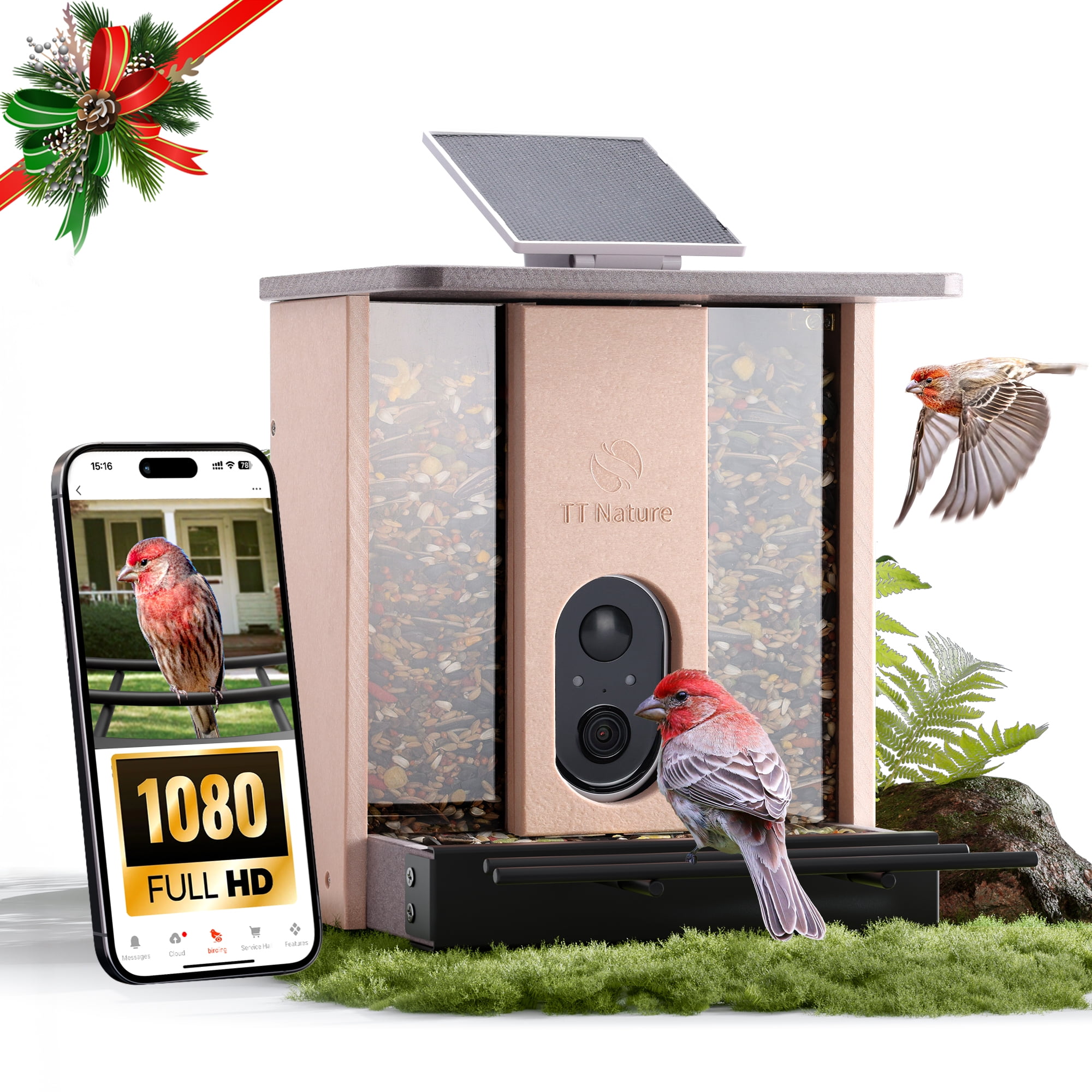 TT Nature HDPE Smart Bird Feeder with Camera, Solar Powered, AI Bird Identification, Auto Capture & Instant Alerts, 100% Recycled Plastic