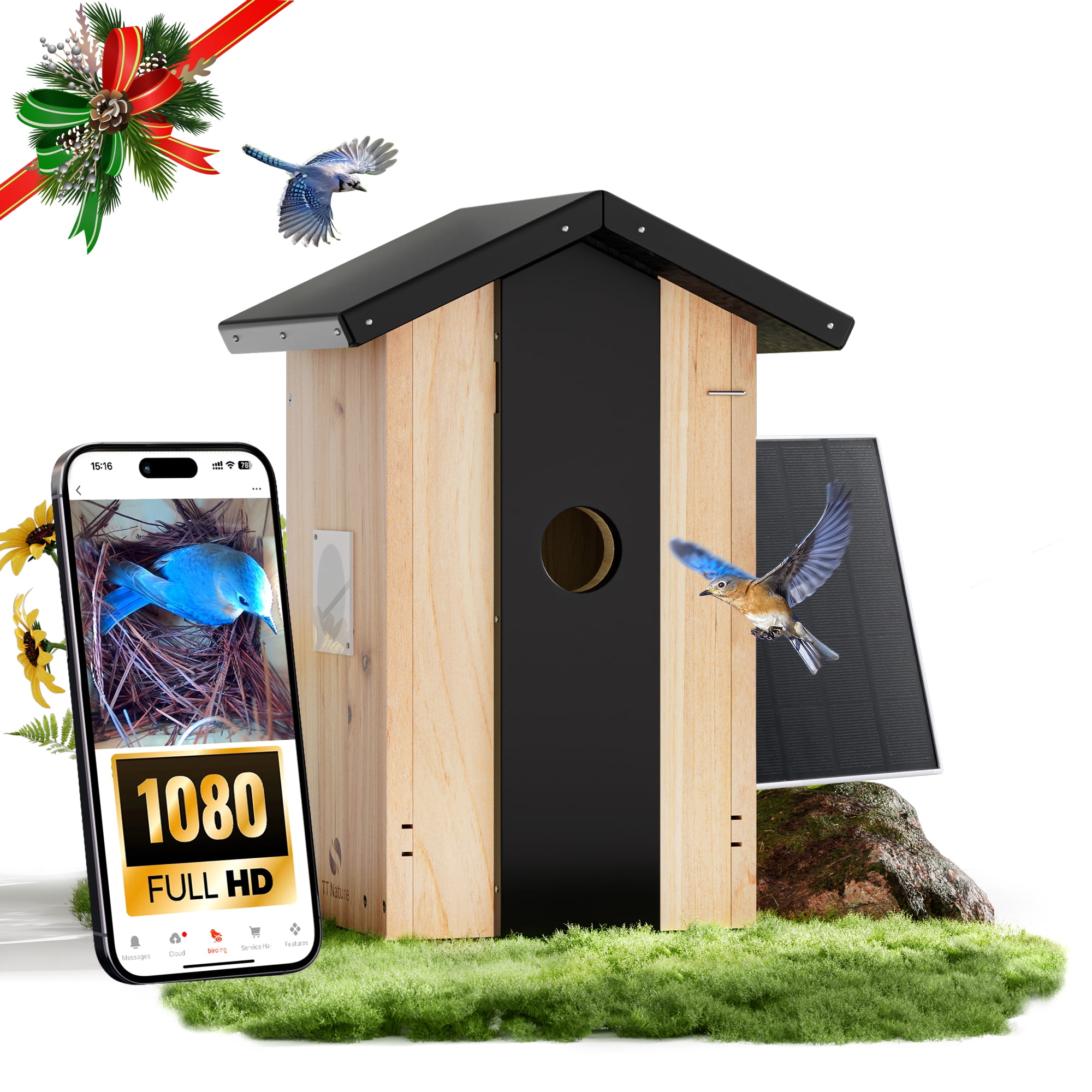 TT Nature Smart Bird House with Camera Solar-Powered,Perfect Viewing Bird Nesting and Hatching,Ideal Gift for Bird Lovers