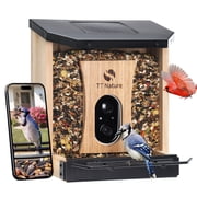 TT Nature Smart Bird Feeder with Camera Solar Powered, AI Identify 10000+ Birds, Weatherproof , Eco-friendly Wooden, Ideal Gift for Bird Lovers