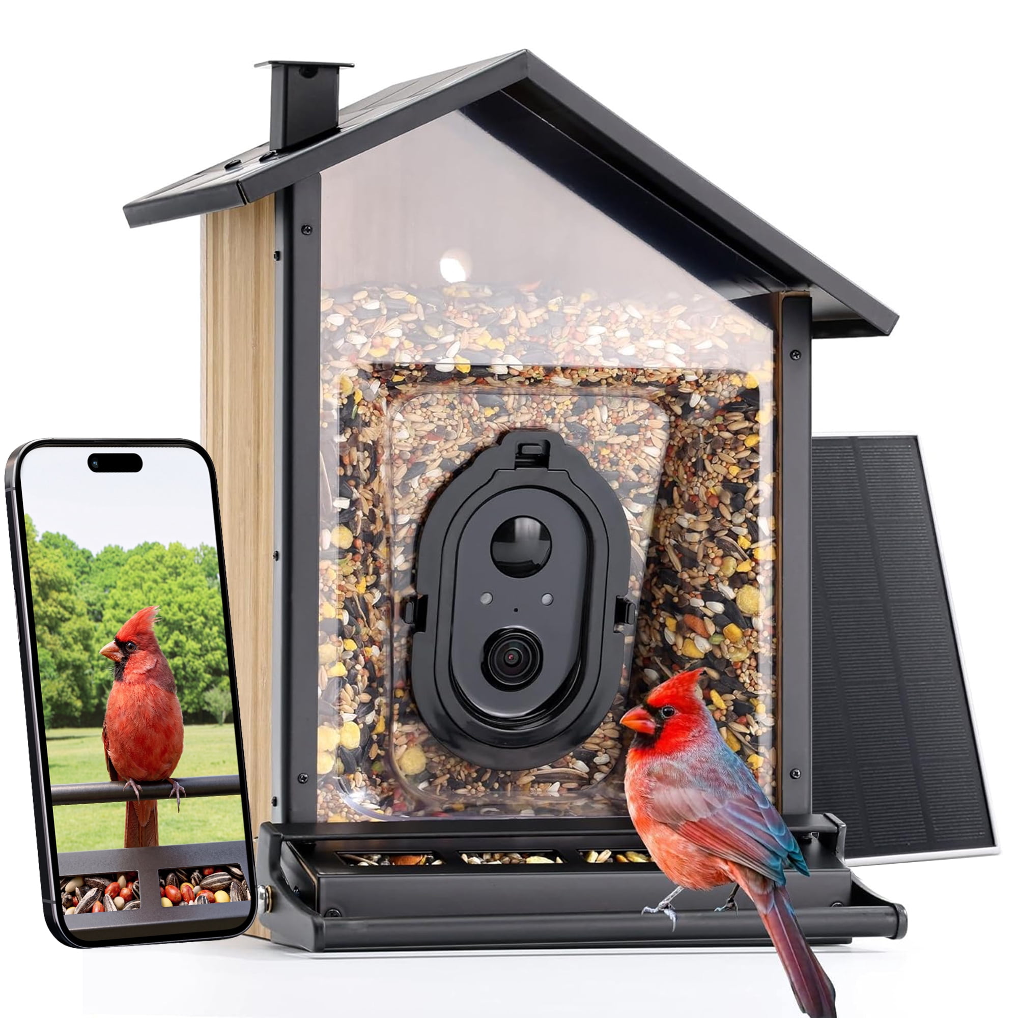 TT Nature Smart Bamboo Bird Feeder with Camera, Solar Powered, 3.2L Squirrel-Proof Video, AI Recognition Alerts, Bird Lover Gift