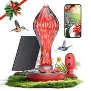 TT Nature Glass Solar Hummingbird Feeder with 2K Camera, AI Identification, Leakproof & Ant Moat,Alexa & Google Compatible
