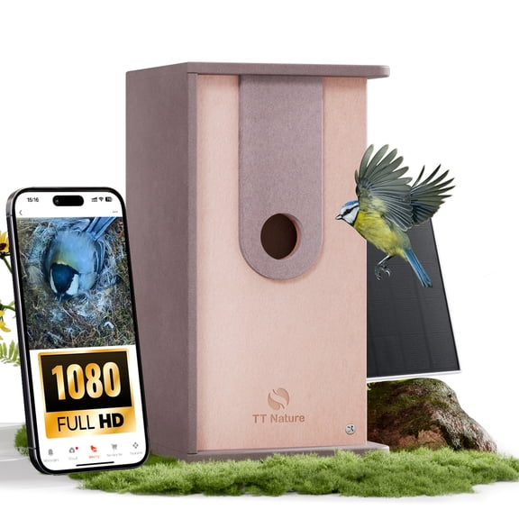 TT Nature Bird Houses with Camera Solar Powered, AI Live View Bird Feeder with Camera, Perfect Viewing Bird Nesting and Hatching, Bird House Camera, Gift for Bird Lovers