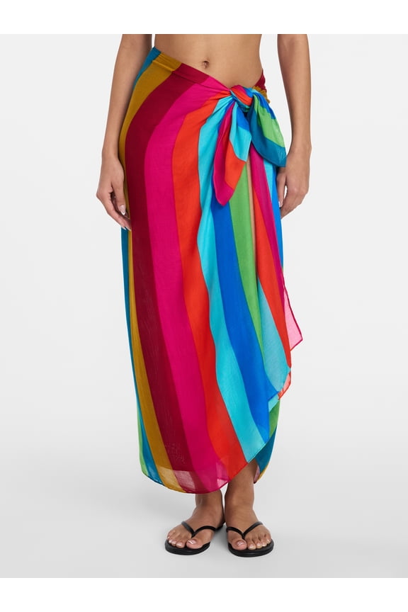 Women's Printed Pareo, One Size, Swim Stripe Red Delight