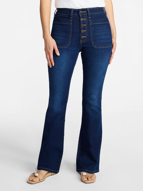 Women's Patch Pocket Flare Jeans, 31" Inseam, Sizes 0-22