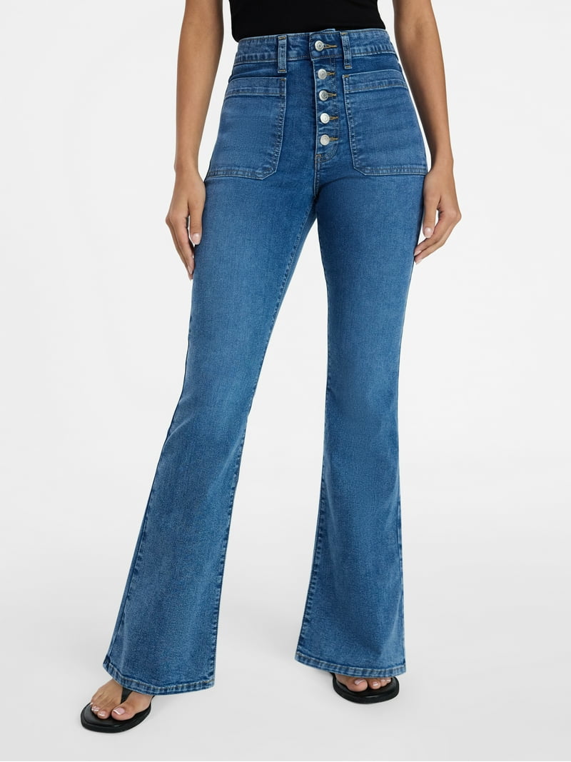 Time and Tru Women's Patch Pocket Flare Jeans, 31