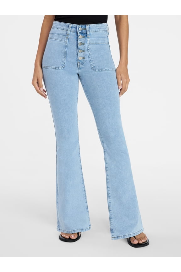 Women's Patch Pocket Flare Jeans, 31" Inseam, Sizes 0-22