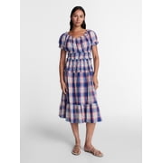 Time and Tru Women's Smocked Cotton Peasant Midi Dress, Sizes XS-XXXL