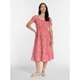 thumbnail image 1 of Time and Tru Women's Smocked Cotton Peasant Midi Dress, Sizes XS-XXXL, 1 of 5
