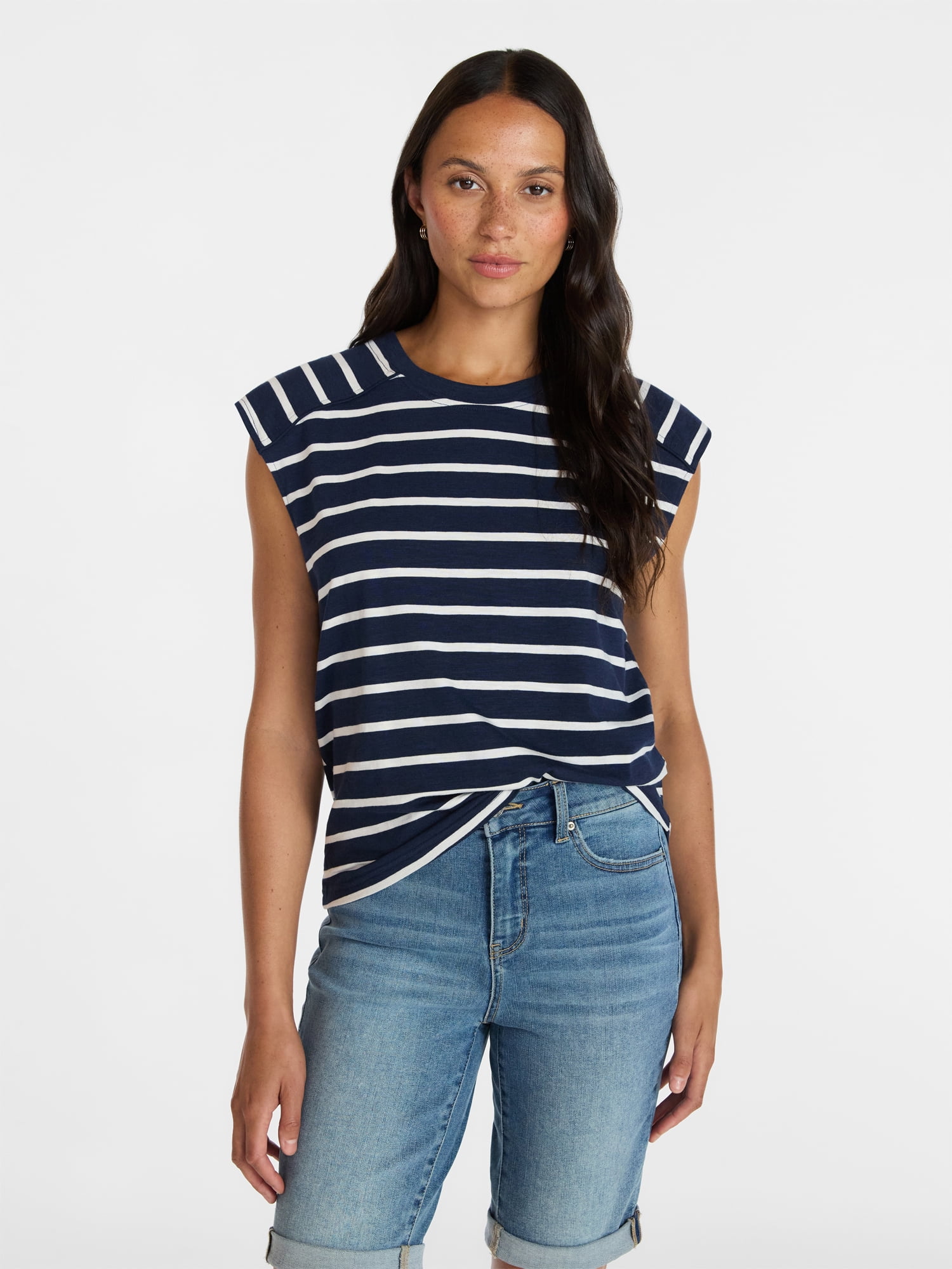 Time and Tru Women's Muscle Tank Top with Piped Trim, Sizes XS-XXXL