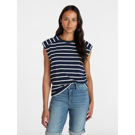 Time and Tru Women's Muscle Tank Top with Piped Trim, Sizes XS-XXXL