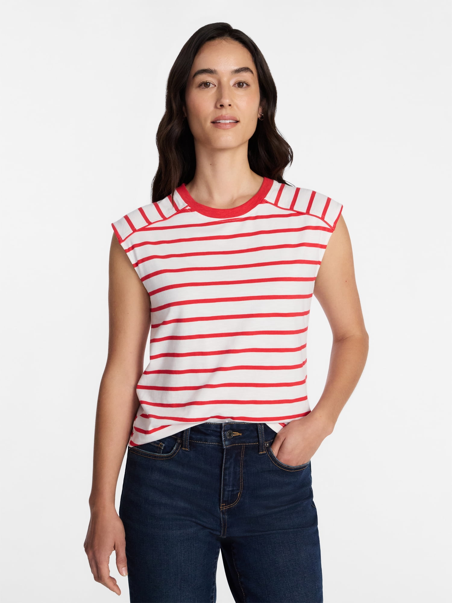 Time and Tru Women's Muscle Tank Top with Piped Trim, Sizes XS-XXXL