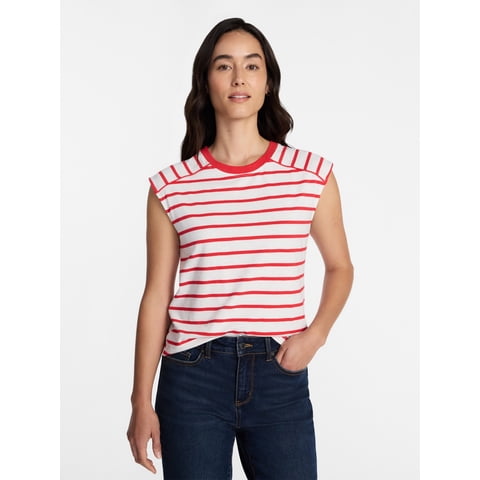 Women's Muscle Tank Top with Piped Trim, Sizes XS-XXXL