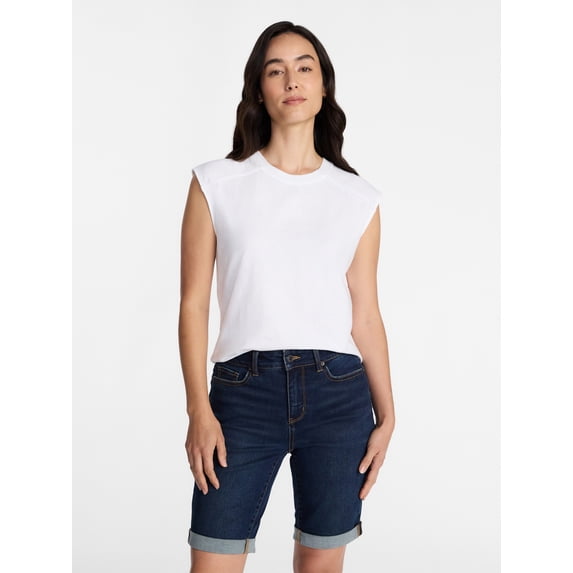 Time and Tru Women's Muscle Tank Top with Piped Trim, Sizes XS-XXXL