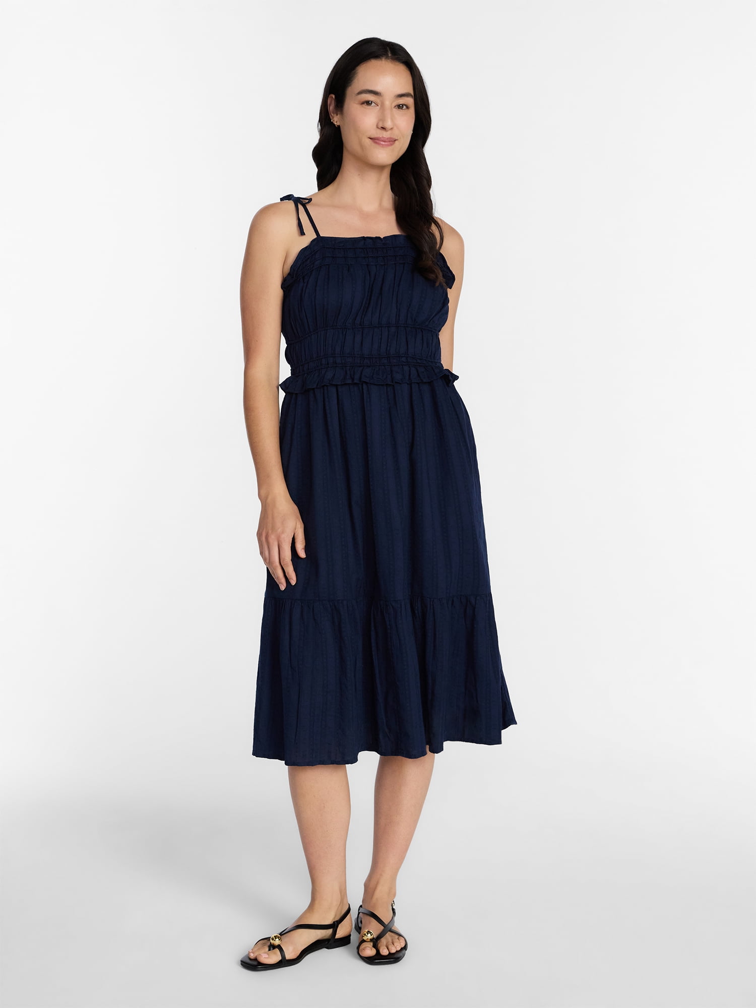 Time and Tru Women's Pipped Midi Dress, Sizes XS - XXXL