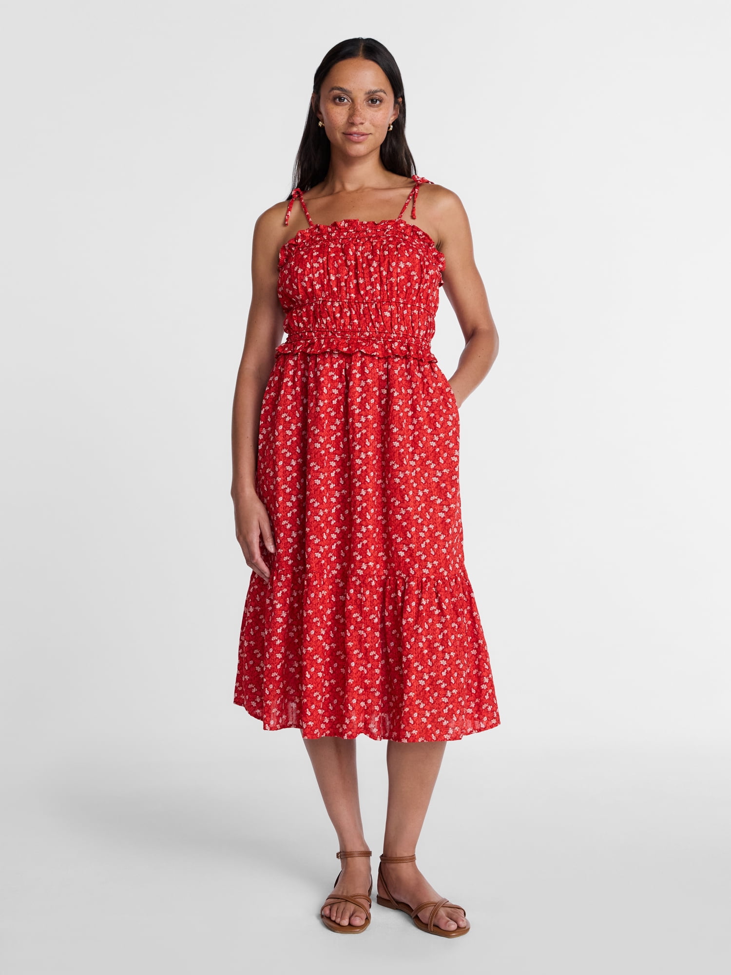 Time and Tru Women's Pipped Midi Dress, Sizes XS - XXXL