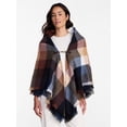 thumbnail image 1 of Time and Tru Women's Plaid Poncho with Clasp, Sizes S/M-L/XL, 1 of 5