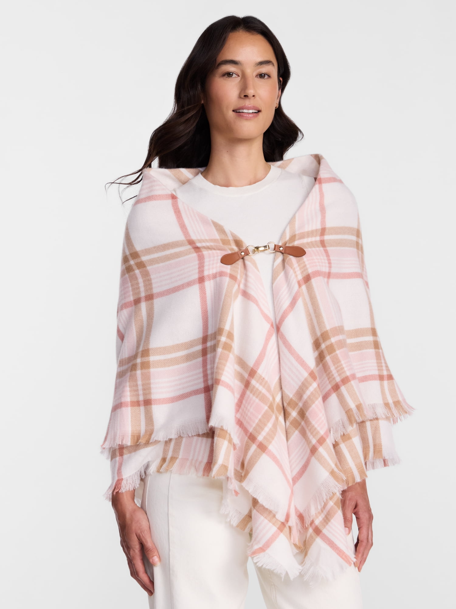 Time and Tru Women's Plaid Poncho with Clasp, Sizes S/M-L/XL