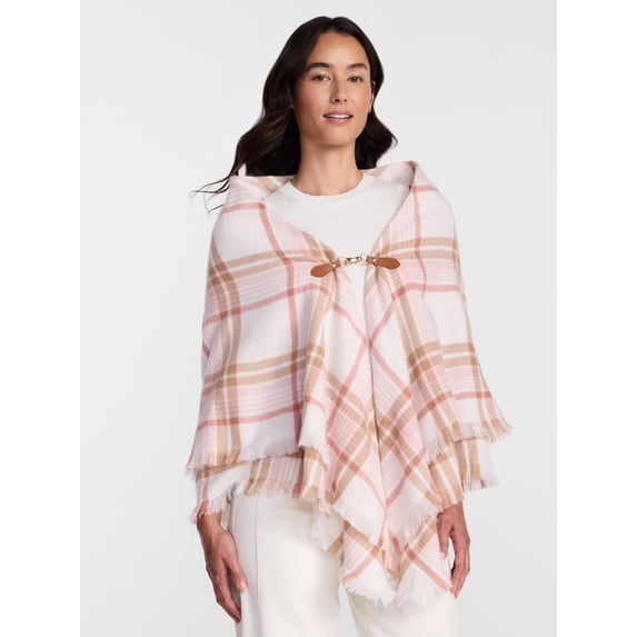 Time and Tru Women's Plaid Poncho with Clasp, Sizes S/M-L/XL