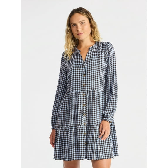 Time and Tru Women's Tiered Plaid Flannel Dress, Sizes XS – XXXL