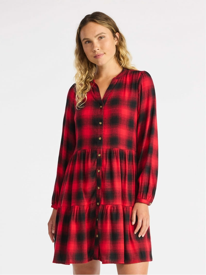 red flannel dress womens Seasons Keep Changing Flannel Dress In Red