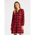 thumbnail image 1 of Time and Tru Women's Tiered Plaid Flannel Dress, Sizes XS – XXXL, 1 of 5