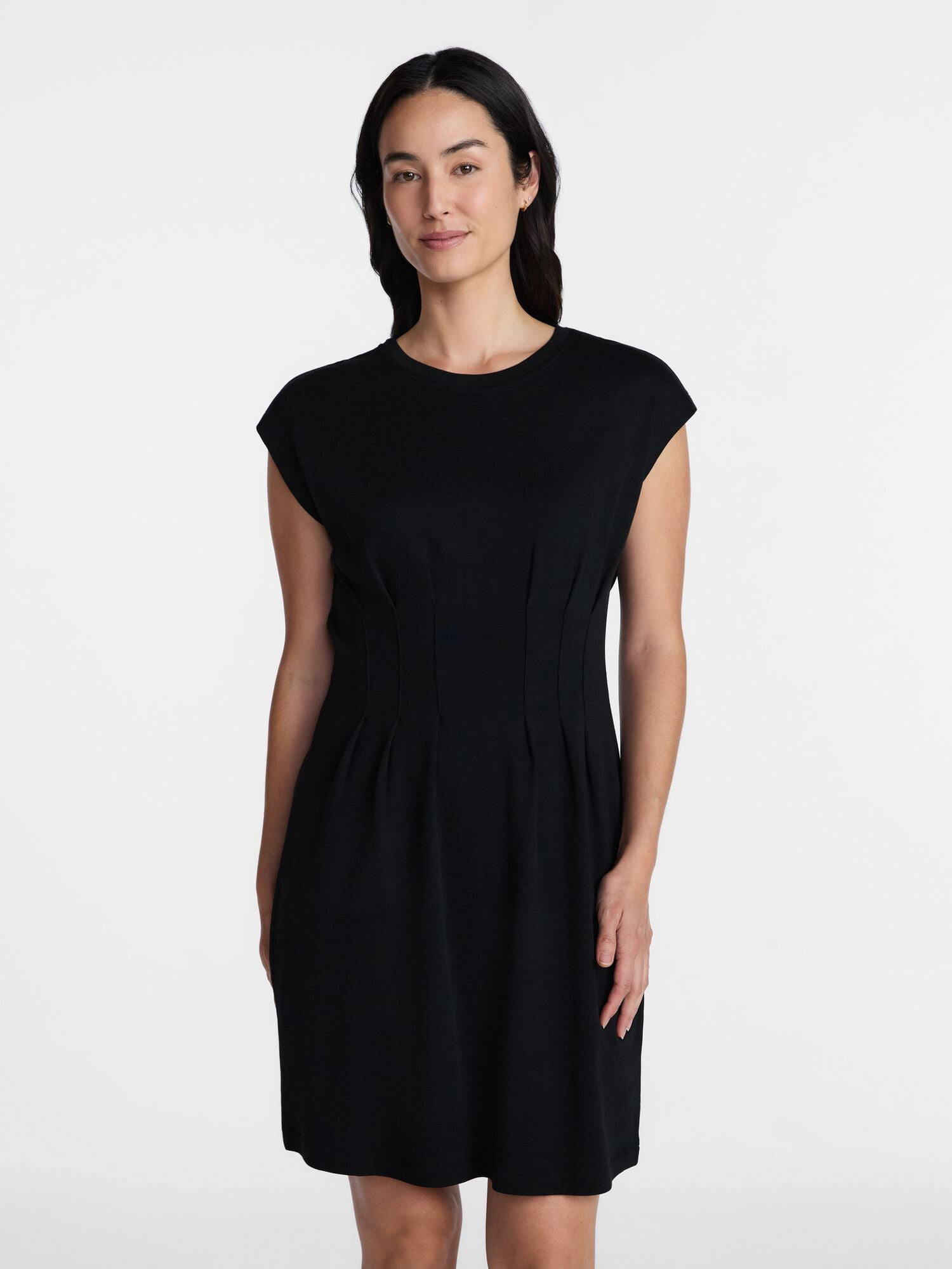 Time and Tru Women's Pleated Waist Cotton Mini Dress, Sizes XS-XXXL