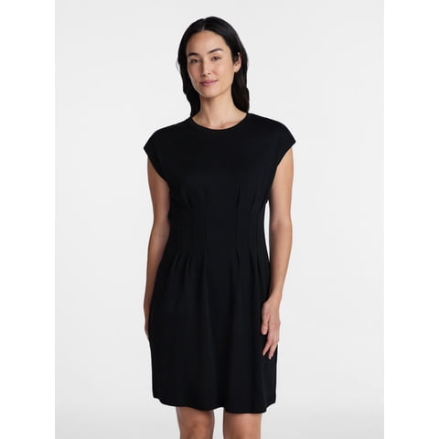 Women's Pleated Waist Cotton Mini Dress, Sizes XS-XXXL