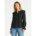 thumbnail image 1 of Time and Tru Women's Pintuck Ruffle Blouse with Long Sleeves, Sizes XS – XXXL, 1 of 5