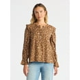 thumbnail image 1 of Time and Tru Women's Pintuck Ruffle Blouse with Long Sleeves, Sizes XS – XXXL, 1 of 5