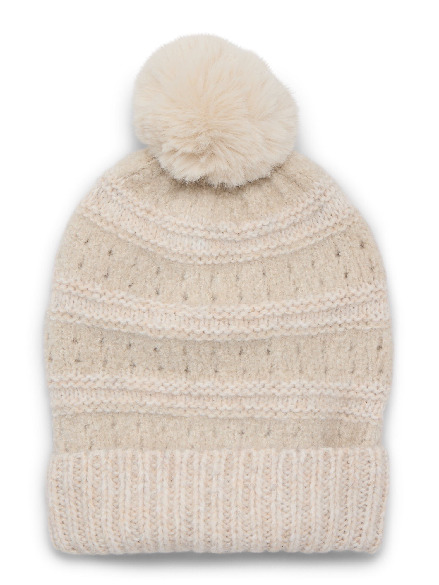 Time and Tru Women's Pointelle Beanie, One Size Fits Most, Oatmeal Heather