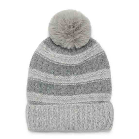 Time and Tru Women's Pointelle Beanie, One Size Fits Most, Medium Grey Heather