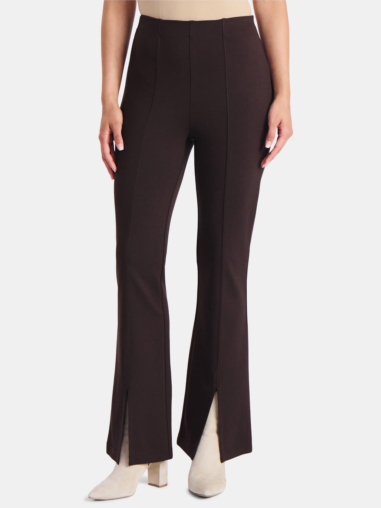 Time and Tru Women's Flare Ponte Pants with Front Slit, 30" Inseam Regular, Sizes XS-XXXL
