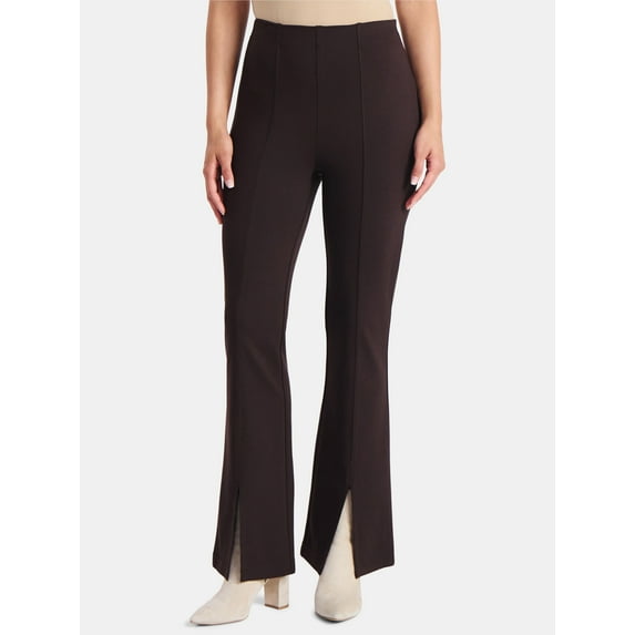 Time and Tru Women's Flare Ponte Pants with Front Slit, 30" Inseam Regular, Sizes XS-XXXL