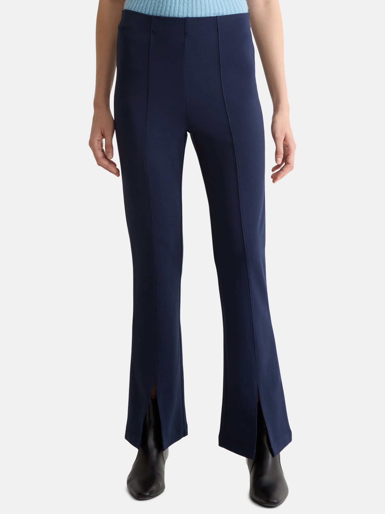 Time and Tru Women's Flare Ponte Pants with Front Slit, 30" Inseam Regular, Sizes XS-XXXL