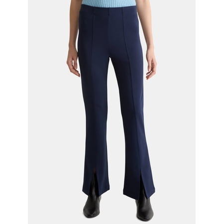 Time and Tru Women's Flare Ponte Pants with Front Slit, 30" Inseam Regular, Sizes XS-XXXL