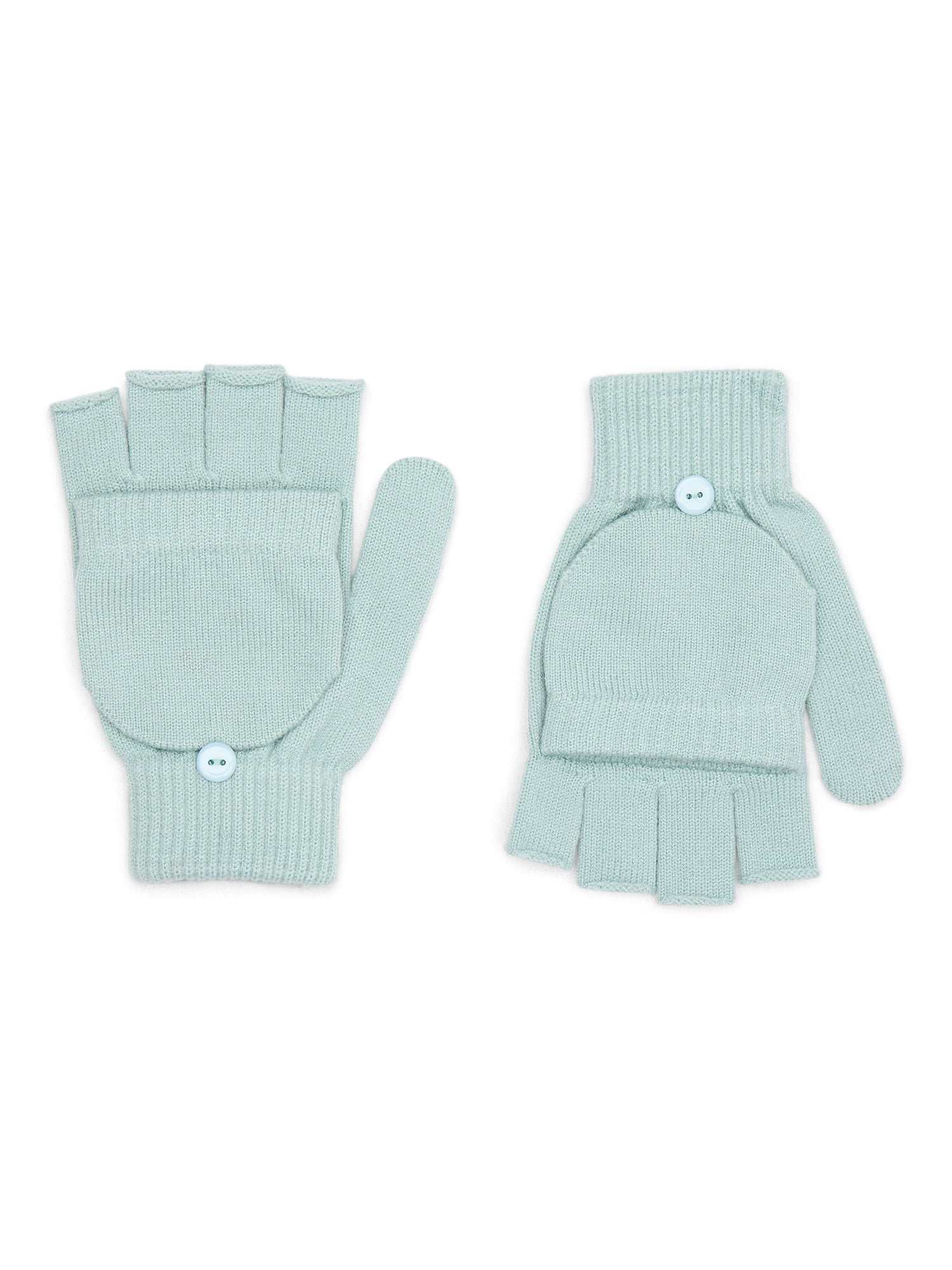 Time and Tru Women's Pop Top Knit Gloves, One Size Fits Most, Green Juniper