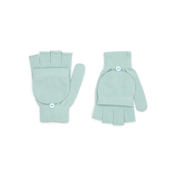 Time and Tru Women's Pop Top Knit Gloves, One Size Fits Most, Green Juniper