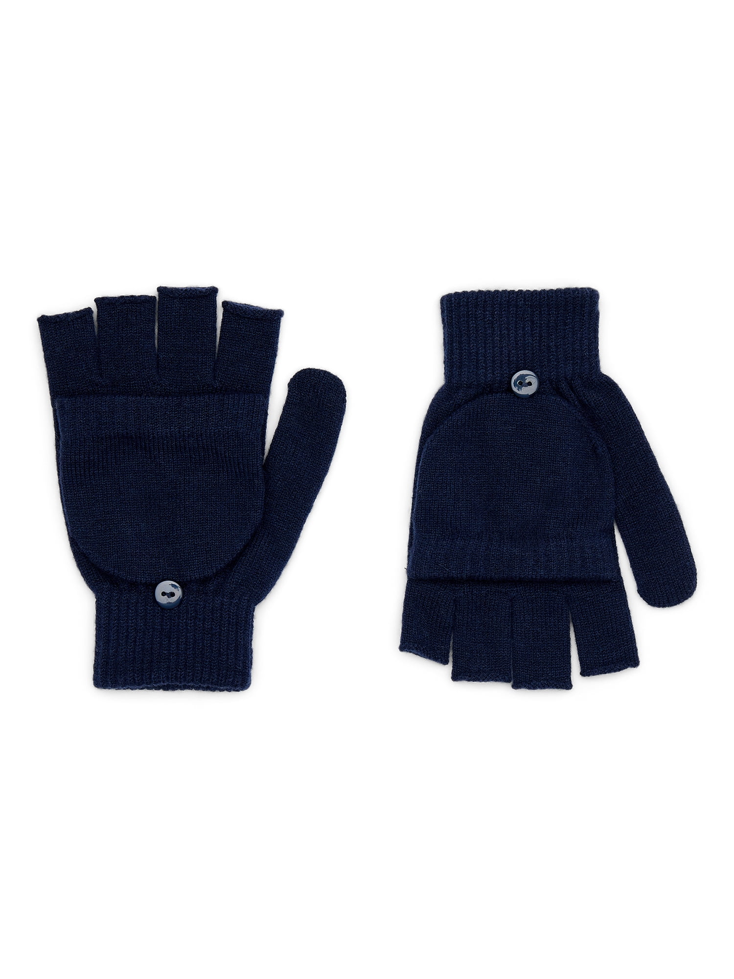 Time and Tru Women's Pop Top Knit Gloves, One Size Fits Most, Dark Navy