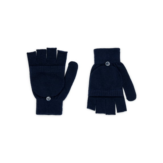 Time and Tru Women's Pop Top Knit Gloves, One Size Fits Most, Dark Navy