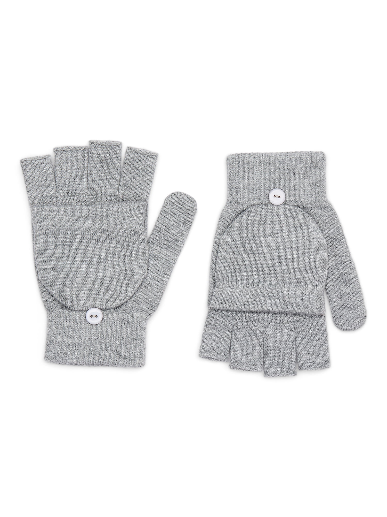Time and Tru Women's Pop Top Knit Gloves, One Size Fits Most, Medium Grey Heather
